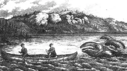 Una stampa d’epoca che raffigura Bennie nel lago di Garda
