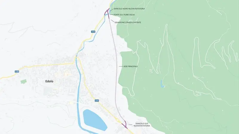 Il tracciato della variante sulla Ss42 a Edolo