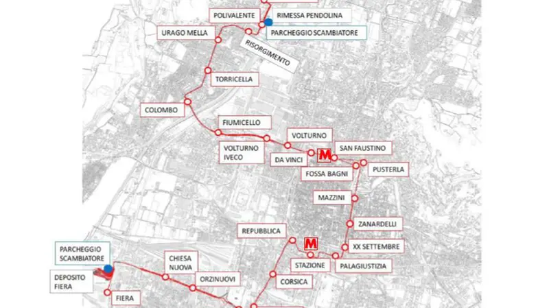 Il percorso del tram - © www.giornaledibrescia.it
