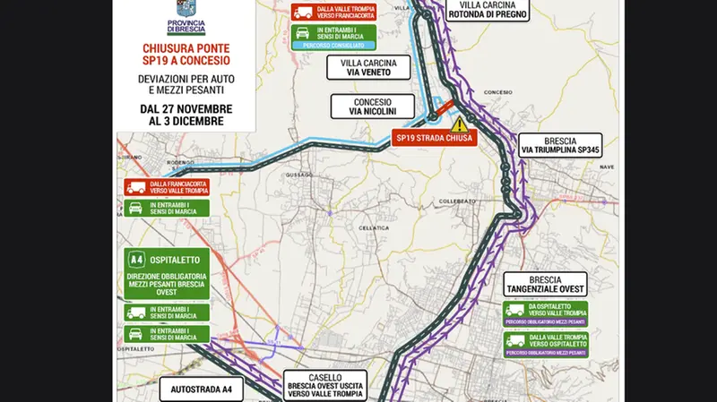 Le strade alternative consigliate dalla Provincia