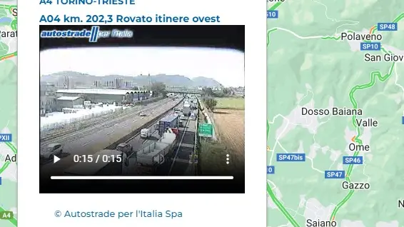 Un fermo immagine dalle telecamere di Autostrade sull'A4