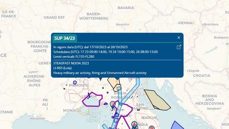 I Notam dei prossimi giorni sull'Italia: tra le aree soggette a segnalazione anche quella di Ghedi per la Steadfast noon - Immagine trattata da www.deskaeronautico.it