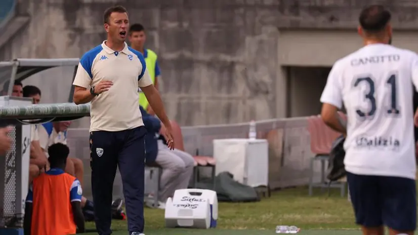 Daniele Gastaldello dalla panchina del Rigamonti durante la partita contro il Cosenza - Foto New Reporter Comincini © www.giornaledibrescia.it