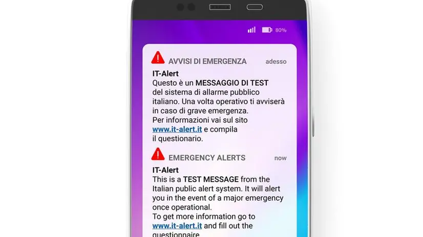 Come appare il messaggio IT-alert sullo smartphone
