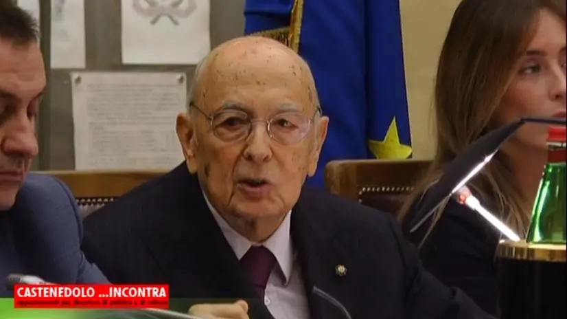 Napolitano durante il suo intervento su Martinazzoli alla Camera dei Deputati, nella Sala della Lupa, nel novembre 2017 - © www.giornaledibrescia.it