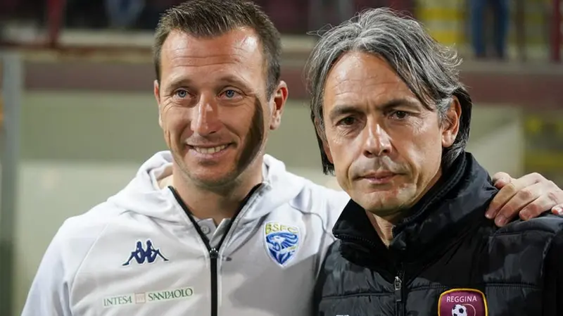 Gastaldello, attuale allenatore del Brescia, con Pippo Inzaghi, ex tecnico delle rondinelle ora alla Reggina - Foto New Reporter Maffia © www.giornaledibrescia.it