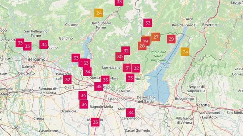 Alcune massime rilevate ieri pomeriggio dalle stazioni meteo della rete di Meteopassione