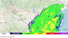 Un'immagine radar relativa alla serata del 2 maggio