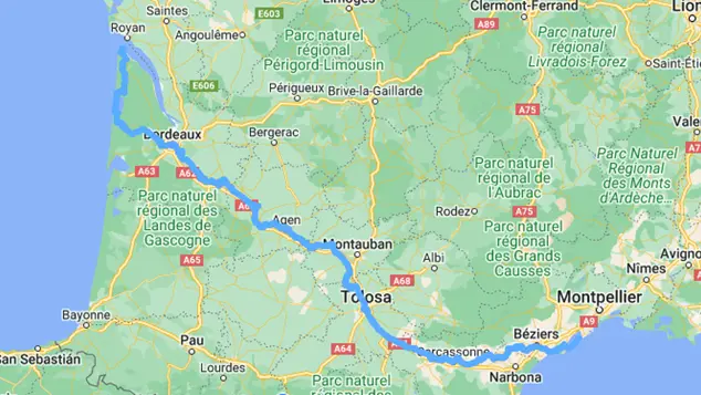 La Véloroute des Deux-Mers, la lunghissima via ciclabile che attraversa la Francia - Google Maps / elaborazione