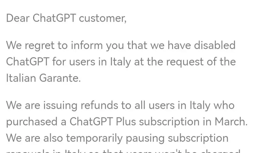 Il messaggio di ChatGPT