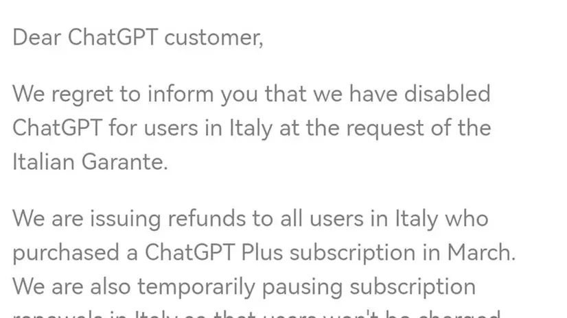 Il messaggio di ChatGPT