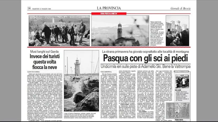 «Pasqua con gli sci ai piedi»: così titolava il GdB dopo il ponte pasquale del 2008 - © www.giornaledibrescia.it