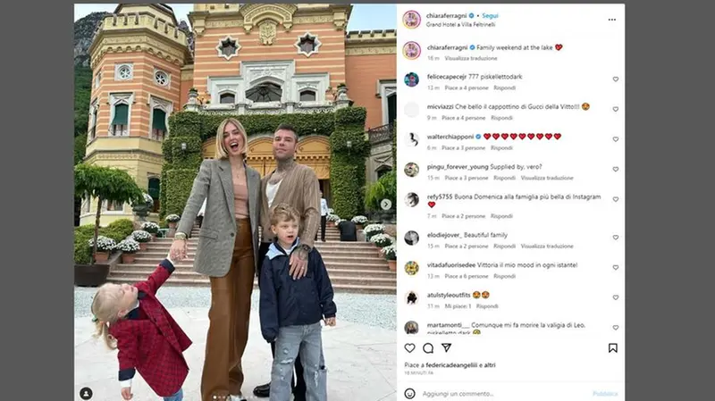 I Ferragnez a Villa Feltrinelli, il Grand Hotel di Gargnano in un post pubblicato su Instagram da Chiara Ferragni