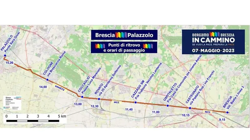 Il percorso del tratto bresciano della marcia della pace, dalla Leonessa a Palazzolo - © www.giornaledibrescia.it