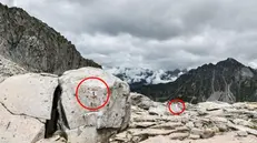 Segnavia del Cai sulla roccia indicano il tracciato del sentiero numero 1 dell'Adamello - Foto di Nicola Furini (2016) tratta da zoom.giornaledibrescia.it