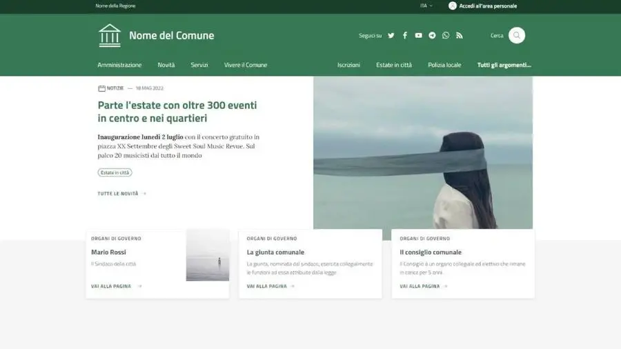 Il modello di una homepage di un sito di un Comune presentato dalle Linee guida dell'Agenzia Italia Digitale