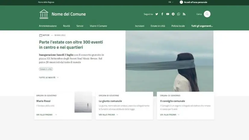 Il modello di una homepage di un sito di un Comune presentato dalle Linee guida dell'Agenzia Italia Digitale