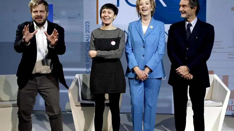 I quattro candidati governatori: da sinistra Pierfrancesco Majorino, Mara Ghidorzi, Letizia Moratti e Attilio Fontana