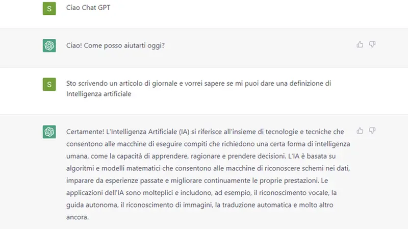 Una schermata della conversazione con Chat GPT - © www.giornaledibrescia.it