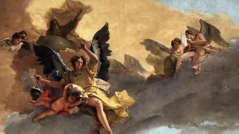 Gli angeli adagiati sulle nubi, nella parte alta del dipinto