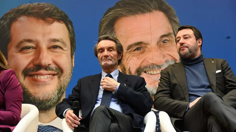 Attilio Fontana e Matteo Salvini alla Camera di Commercio di Brescia per la chiusura della campagna elettorale - Foto Gabriele Strada Neg © www.giornaledibrescia.it