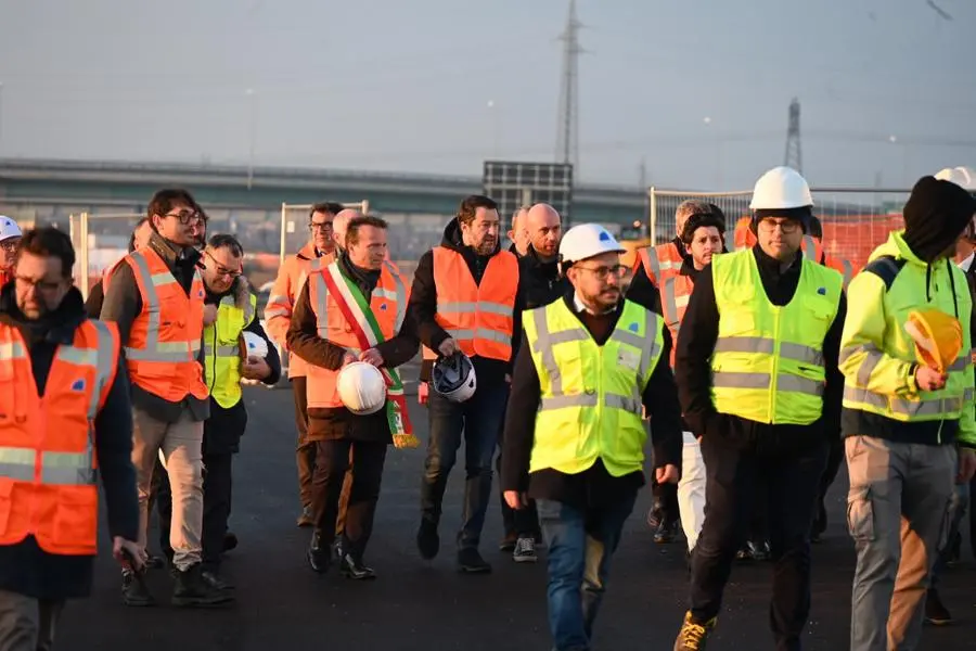 Il ministro Matteo Salvini al cantiere della Corda Molle a Azzano Mella
