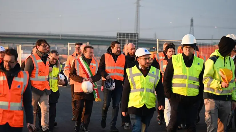 Il ministro Matteo Salvini al cantiere della Corda Molle a Azzano Mella