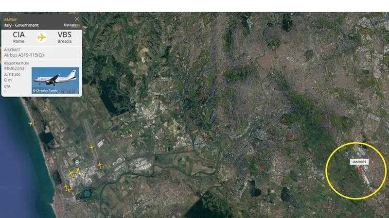 L'aereo presidenziale è decollato da Ciampino - Screenshot da FlightRadar24