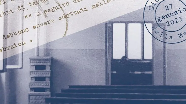 Un particolare della locandina della mostra A scuola di razza