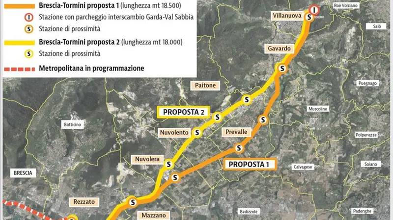 Le ipotesi di collegamento su ferro Brescia-Tormini - © www.giornaledibrescia.it