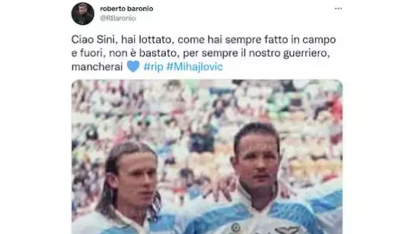 Il post su Instagram con cui Roberto Baronio ha ricordato l'amico Sinisa Mihajlovic