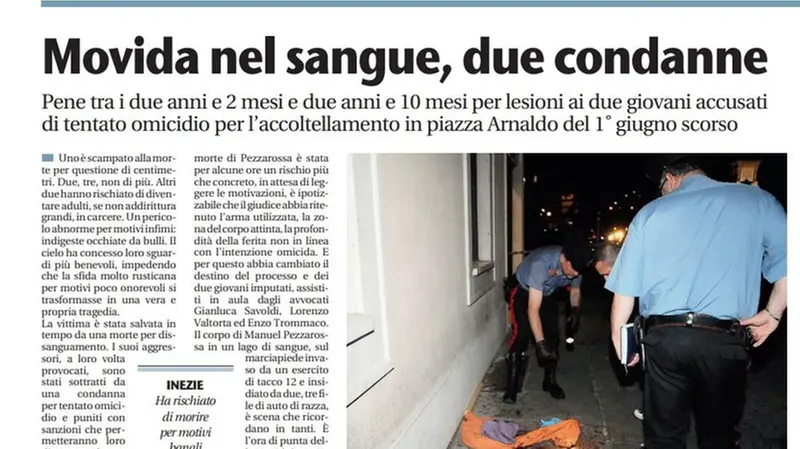 L'articolo del Giornale di Brescia sull'aggressione di piazzale Arnaldo nel 2010