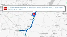 La segnalazione dell'incidente sulla cartina - Foto dal sito di Autovia Padana