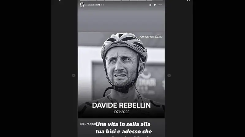 La storia pubblicata su Instagram dal bresciano Sonny Colbrelli per ricordare Rebellin - © www.giornaledibrescia.it
