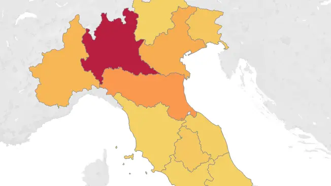 La Lombardia rossa nella mappa delle emissioni di ammoniaca di Greenpeace - Fonte Greenpeace