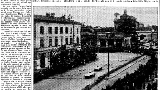L'arrivo della Mille Miglia 1957 ripresa dal Giornale di Brescia dell'epoca- © www.giornaledibrescia.it