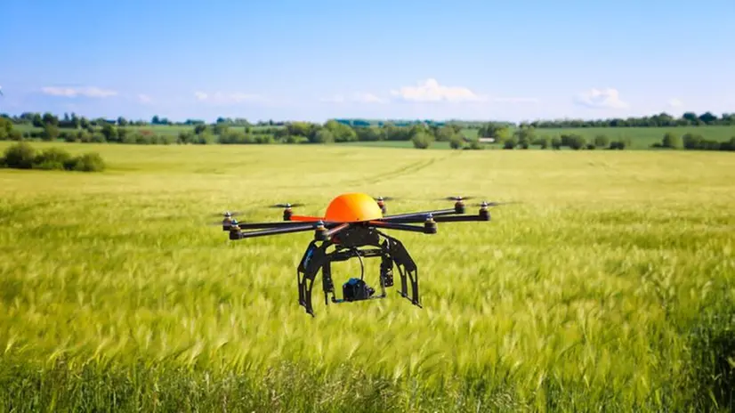 Un drone mentre vola sopra un campo - © www.giornaledibrescia.it