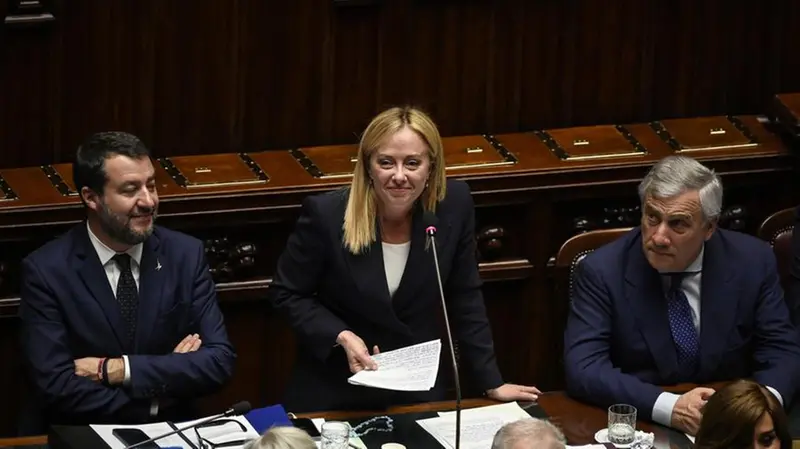 La presidente del Consiglio Giorgia Meloni durante il discorso alla Camera - Foto Ansa