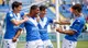 Ayé e Galazzi esultano dopo il gol contro il Perugia al Rigamonti