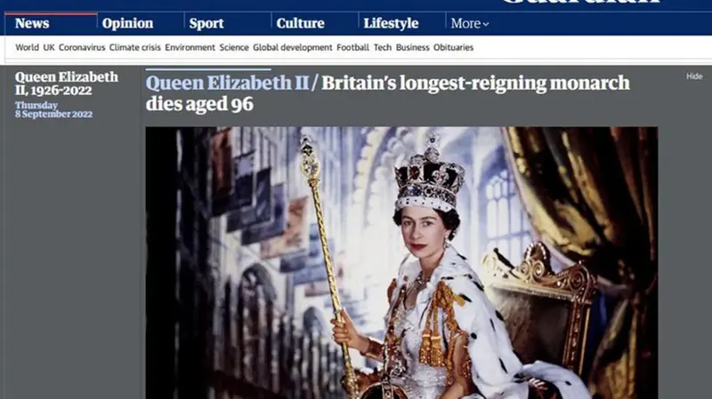 La morte della regina Elisabetta sui siti di tutto il mondo