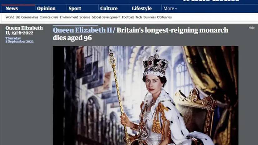 La morte della regina Elisabetta sui siti di tutto il mondo