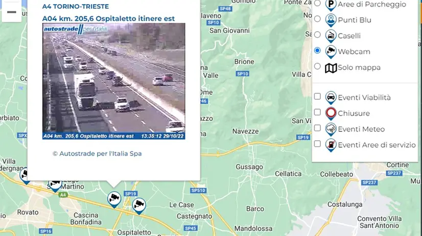 Un'istantanea presa dalla webcam del sito di Autostrade