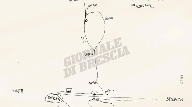 La ricostruzione: il percorso fatto per occultare il cadavere nel disegno di Silvia durante l’interrogatorio - © www.giornaledibrescia.it