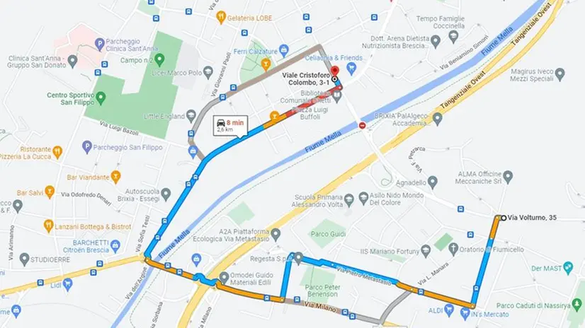 I tragitti indicati da Google Maps per auto, bici e pedoni