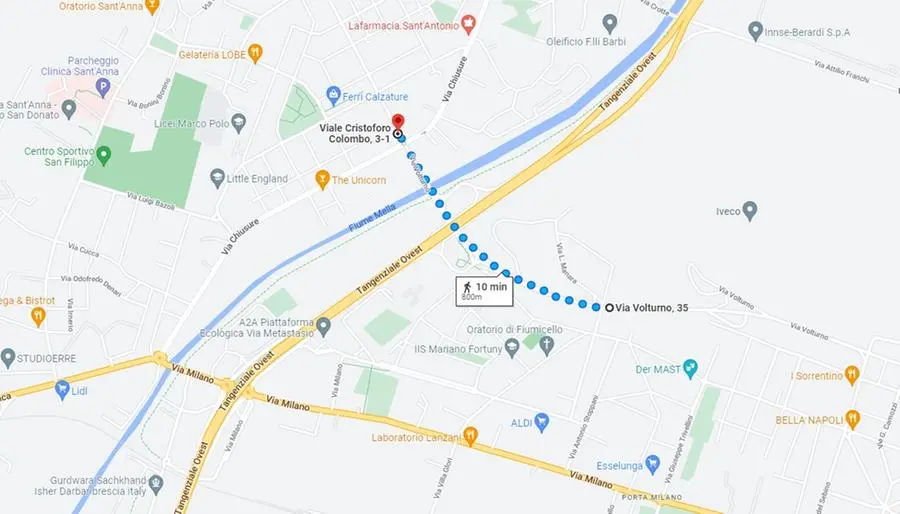 I tragitti indicati da Google Maps per auto, bici e pedoni