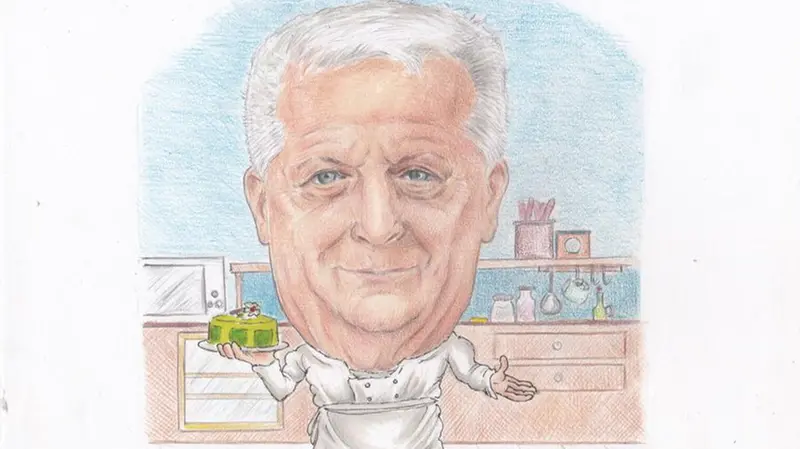 Il ritratto di Iginio Massari realizzato dal vignettista bresciano Luca Ghidinelli