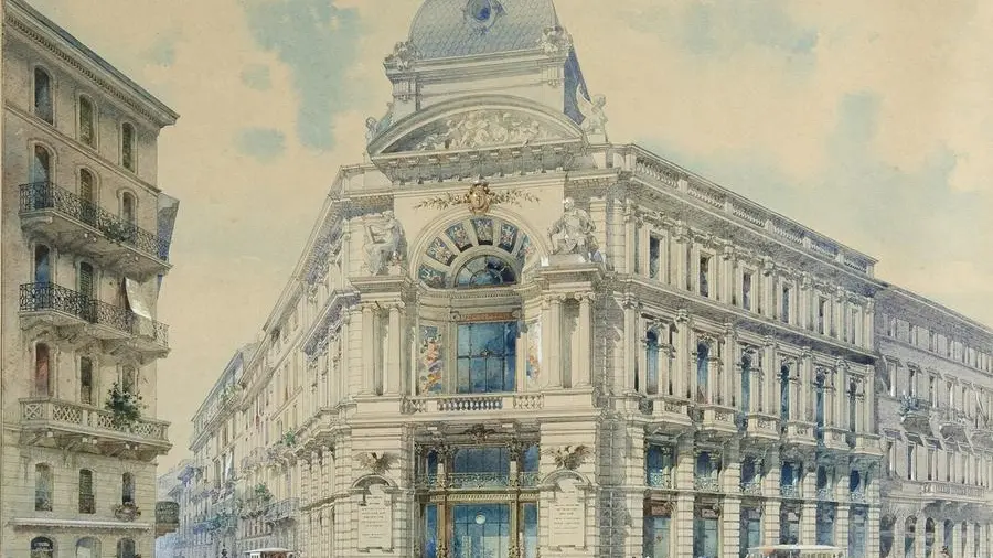 Casa al Carrobbio, veduta acquarellata, progetto ineseguito (1889)