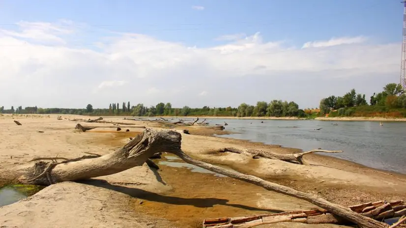 Un tratto del fiume Po a secco - Foto © www.giornaledibrescia.it