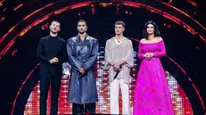 Mahmood e Blanco sul palco dell'Eurovision Song Contest di Torino insieme ai conduttori Alessandro Cattelan e Laura Pausini - Foto Ansa © www.giornaledibrescia.it