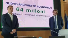 Gli assessori Antonio Rossi e Guido Guidesi alla presentazione del «pacchetto» da 64 milioni -  © www.giornaledibrescia.it